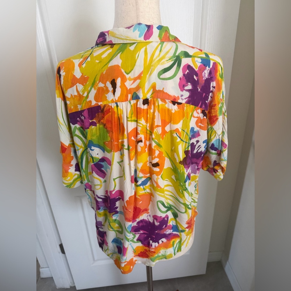 Jams World Women’s S Flower Dream Hawaiian Floral Shirt Button Up Tropical Artsy - Picture 5 of 11